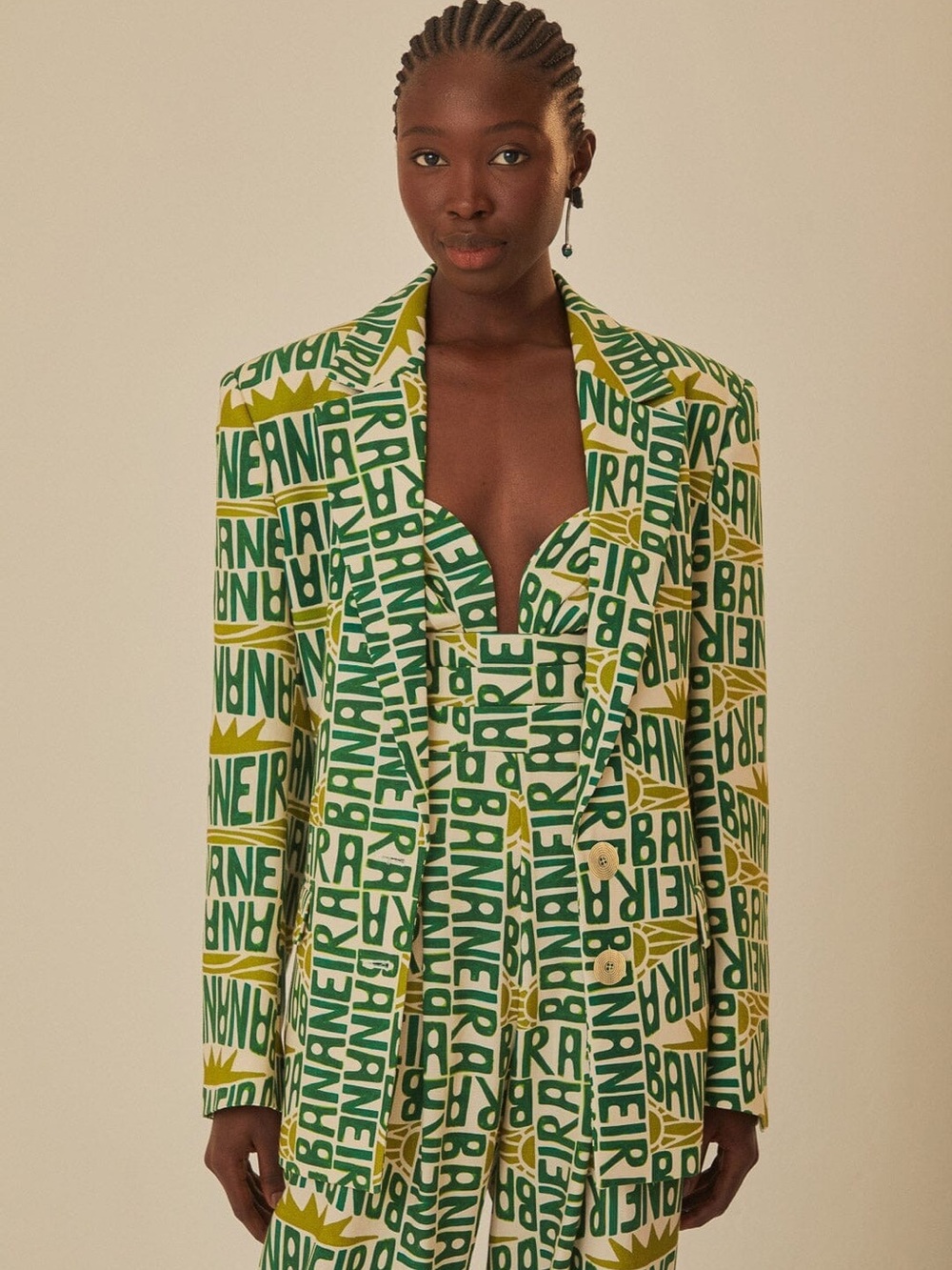 Farm Rio Green Printed Tailored Blazer Jacket - Women